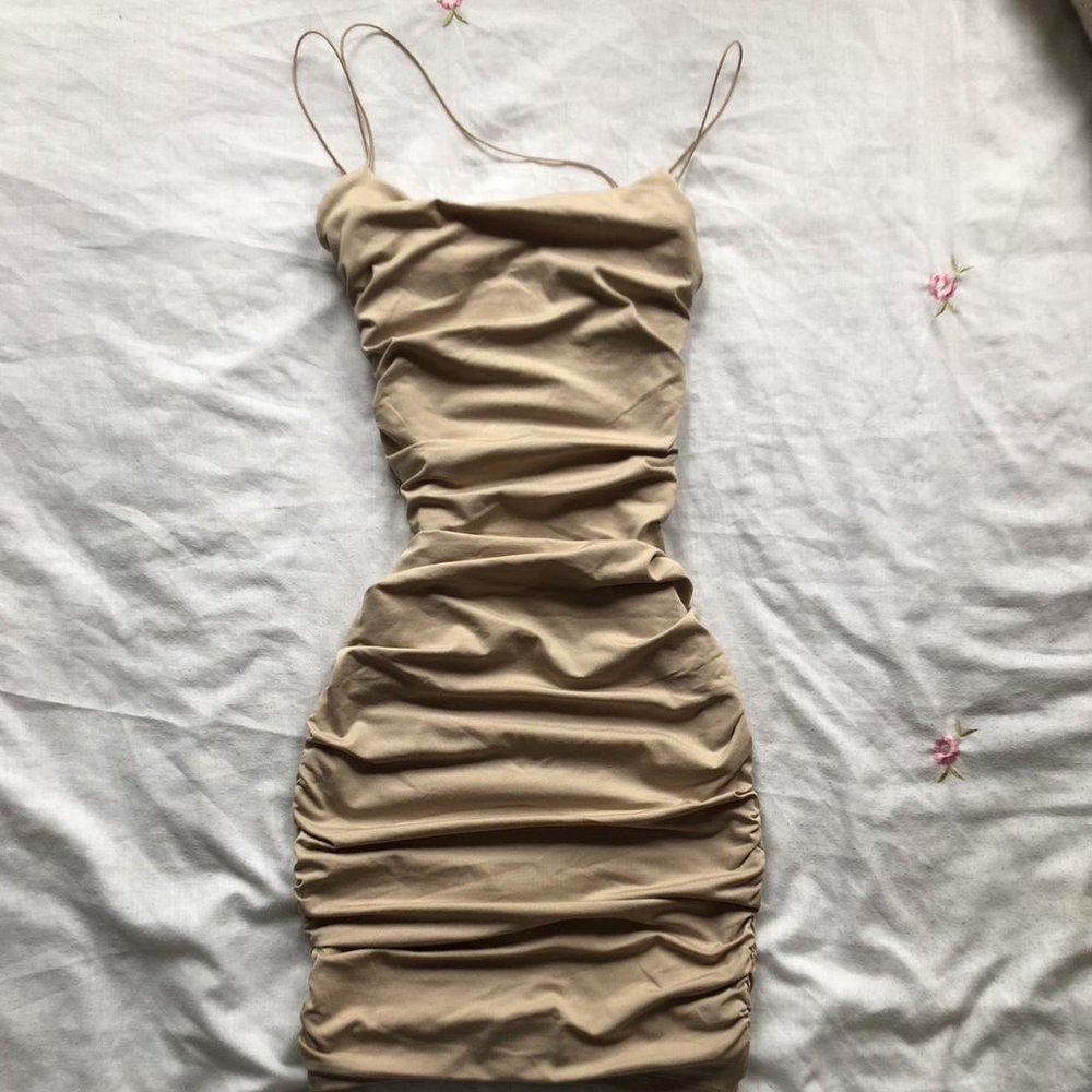 Oh Polly Womens Tan and Cream Dress